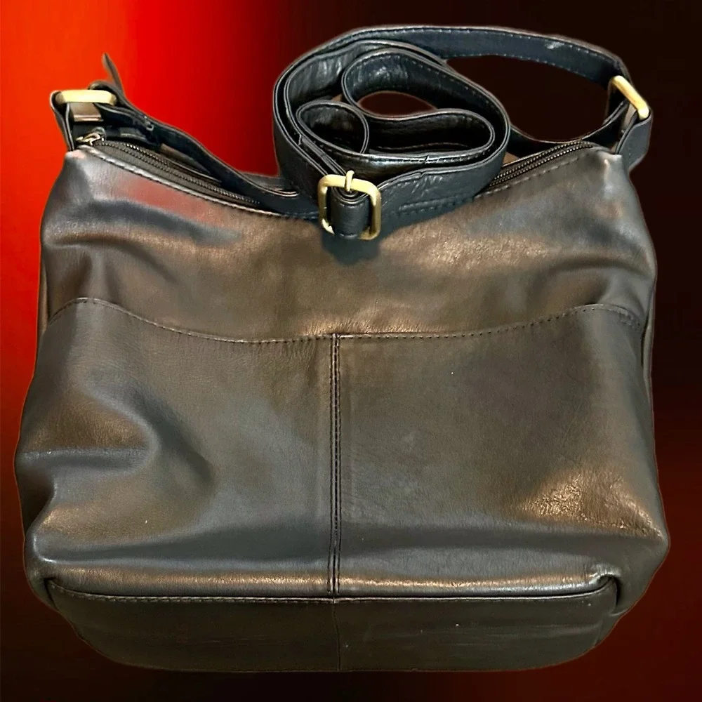 Great American Leather Works Black Leather Crossbody Bag Brass‎ Hardware Woven